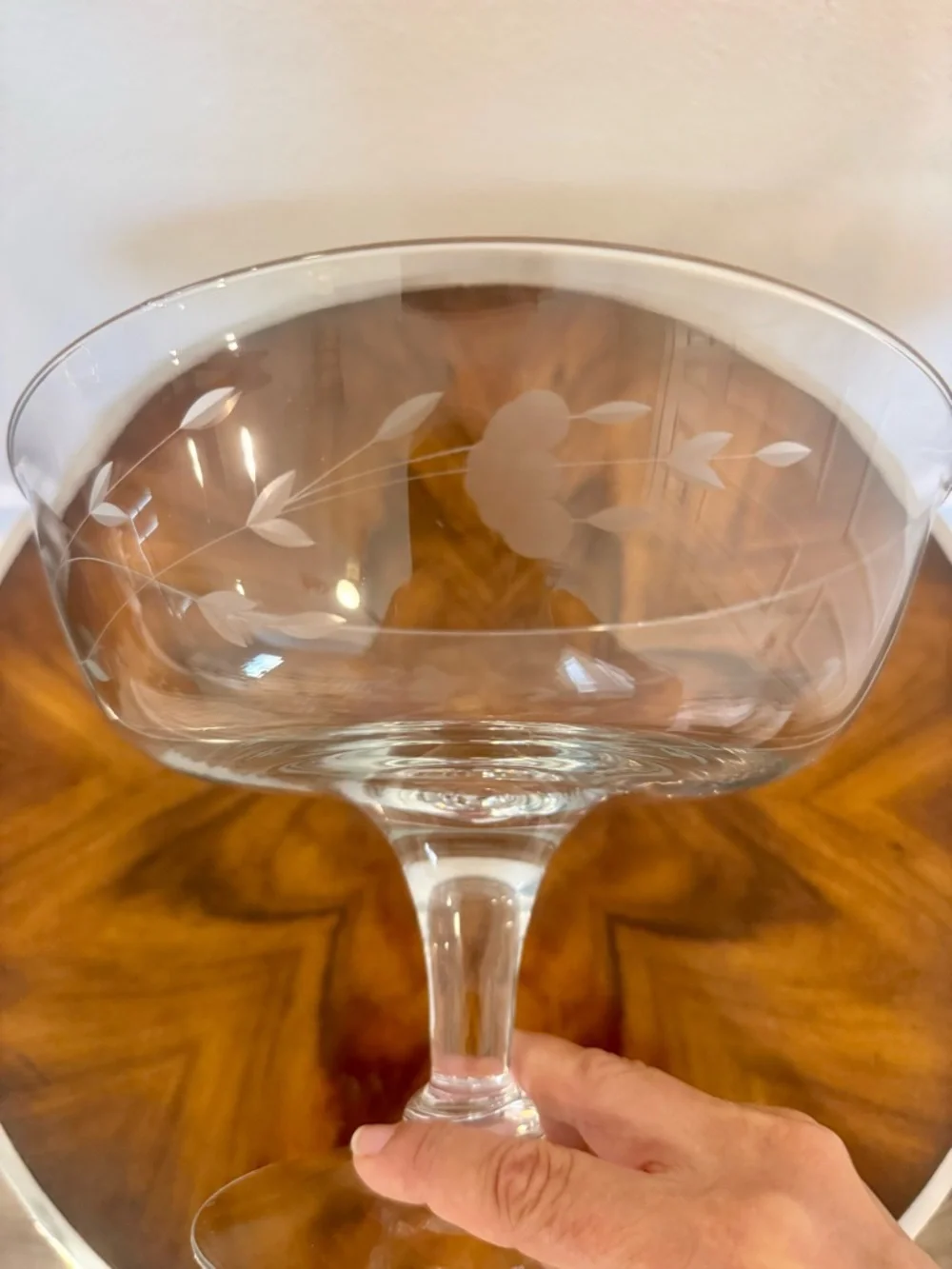 Princess House Heritage Clear Etched Glass Compote Bowl 9 5/8 X 7” Hand Blown